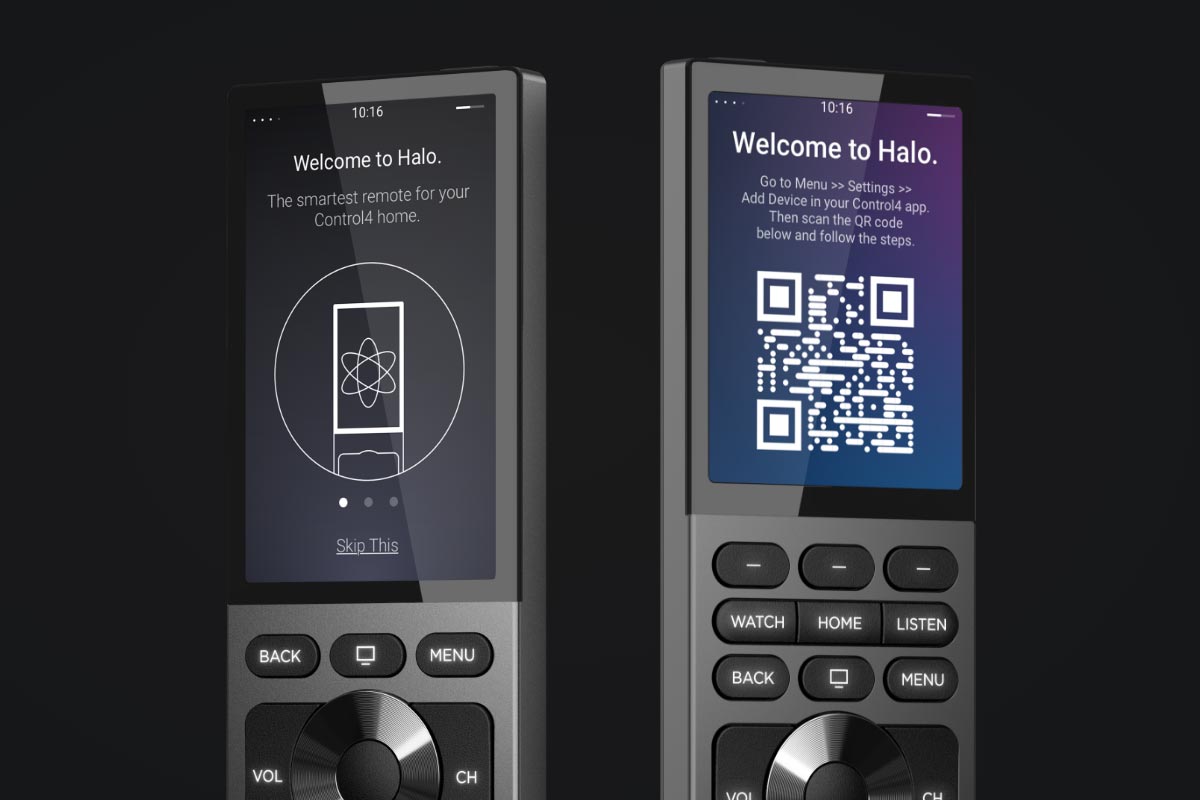 Woman holding silver neeo remote