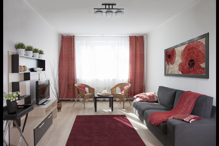 Living room with motorized shades