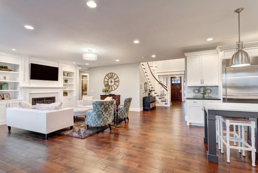An open living space featuring various smart home solutions.